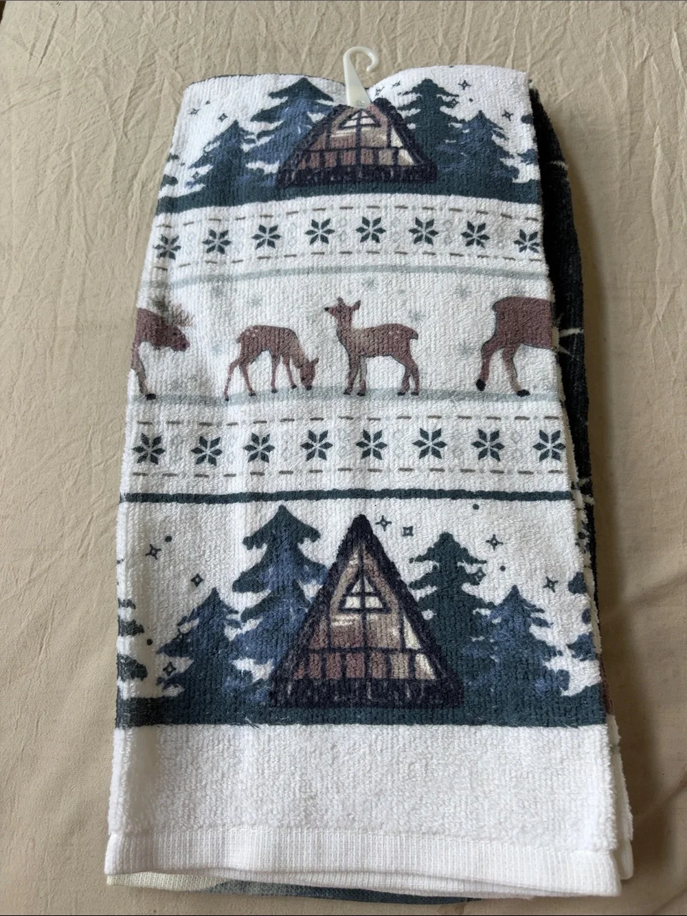 St. Nicholas Square Holiday Kitchen Towels - Cream and Blue